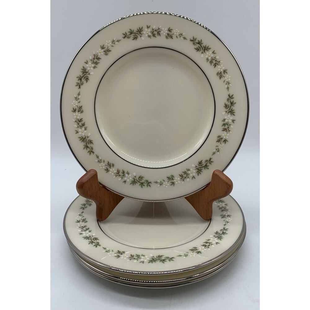 Vtg Lenox Brookdale Platinum Trim 6.5” Bread Dessert Plate Set Of 4 Retired